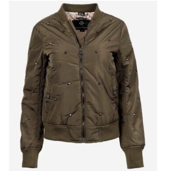Nanette Lepore Studded Olive Bomber Jacket, Size Medium NWT! - Picture 2 of 13